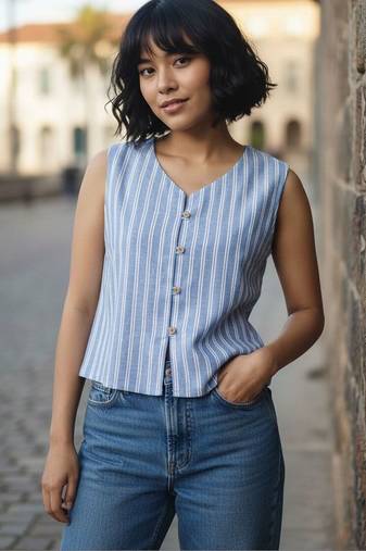 blue striped top