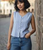 blue striped top