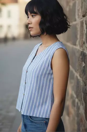 blue striped top