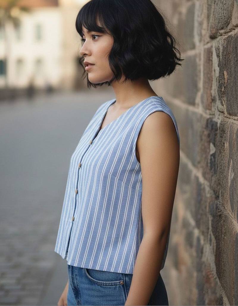 blue striped top