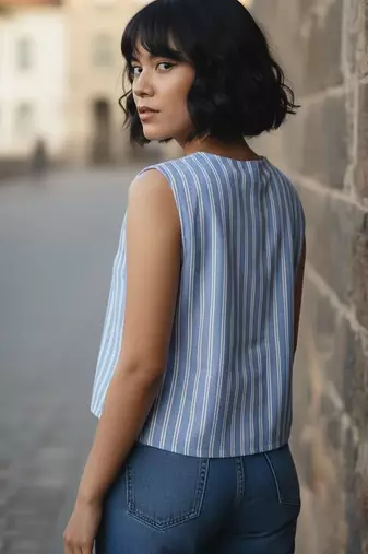 blue striped top