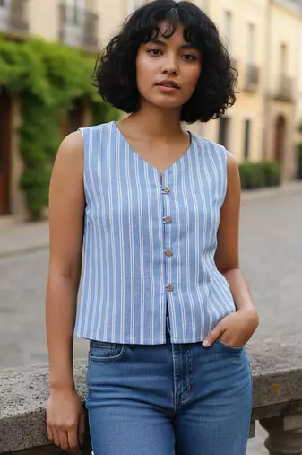 blue striped top