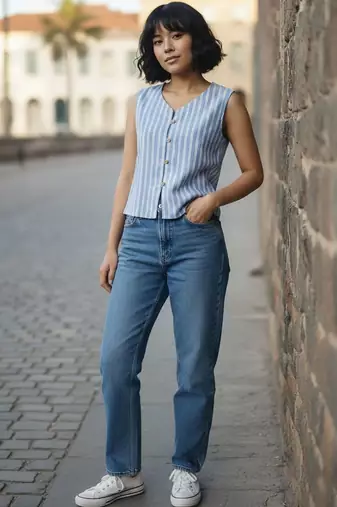 blue striped top