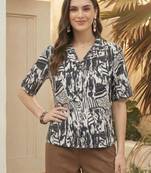 Print Monochrome Satin Shirt Style Top