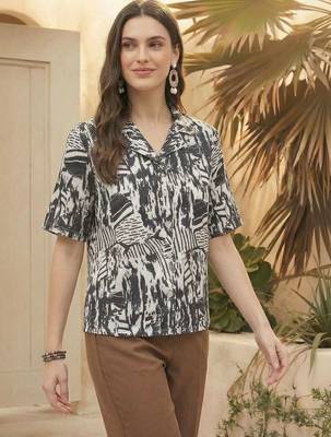 Print Monochrome Satin Shirt Style Top 2