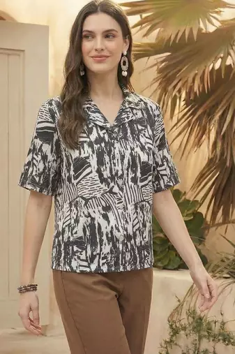 Print Monochrome Satin Shirt Style Top