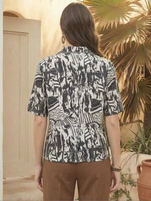 Print Monochrome Satin Shirt Style Top 5