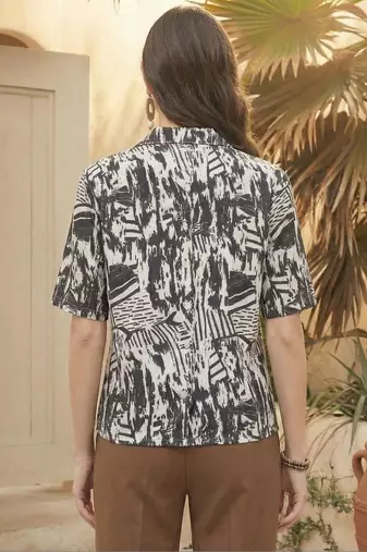 Print Monochrome Satin Shirt Style Top