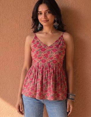 pink floral print a-line top 1