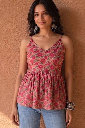 pink floral print a-line top