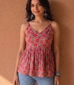 pink floral print a-line top