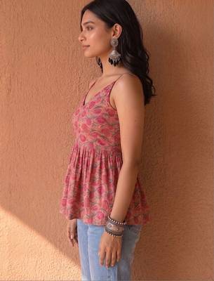 pink floral print a-line top 2