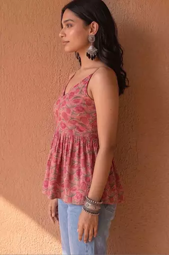 pink floral print a-line top