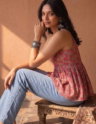 pink floral print a-line top 4
