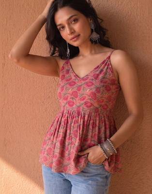 pink floral print a-line top 7