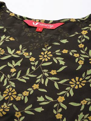 Women Black & Green Floral Print Crop Top 2