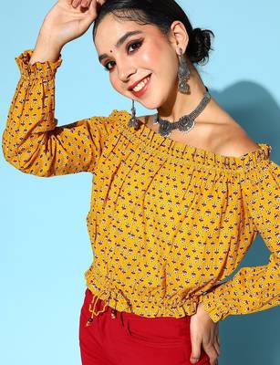 Stylish Mustard Ethnic Motifs Vacay Attire 1