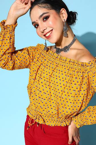 Stylish Mustard Ethnic Motifs Vacay Attire