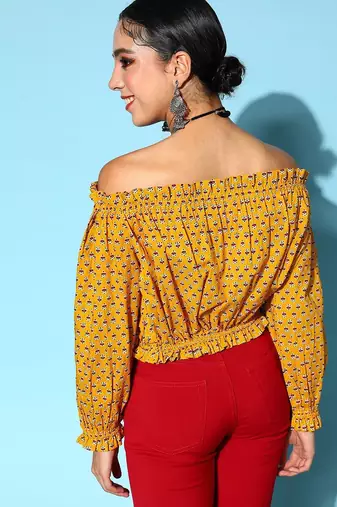 Stylish Mustard Ethnic Motifs Vacay Attire