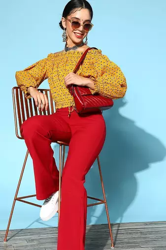 Stylish Mustard Ethnic Motifs Vacay Attire