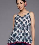 Navy Blue & White Printed A-Line Top