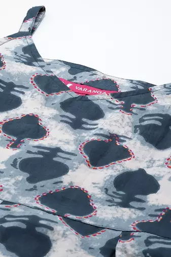 Navy Blue & White Printed A-Line Top