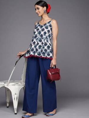 Navy Blue & White Printed A-Line Top 5