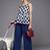 Navy Blue & White Printed A-Line Top