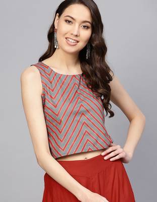 Women Grey & Red Striped Top 1