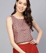Women Grey & Red Striped Top