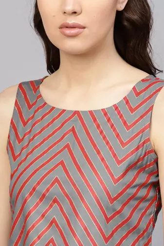 Women Grey & Red Striped Top
