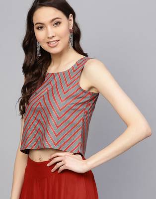 Women Grey & Red Striped Top 3