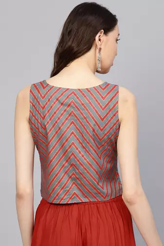 Women Grey & Red Striped Top