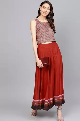 Women Grey & Red Striped Top