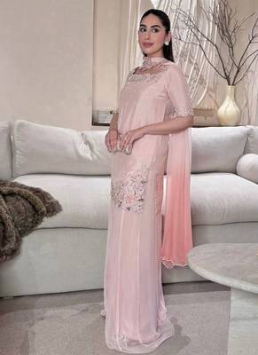 Baby pink embroidery frendy full stitched sarara plazo 1