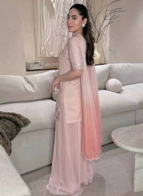 Baby pink embroidery frendy full stitched sarara plazo 3