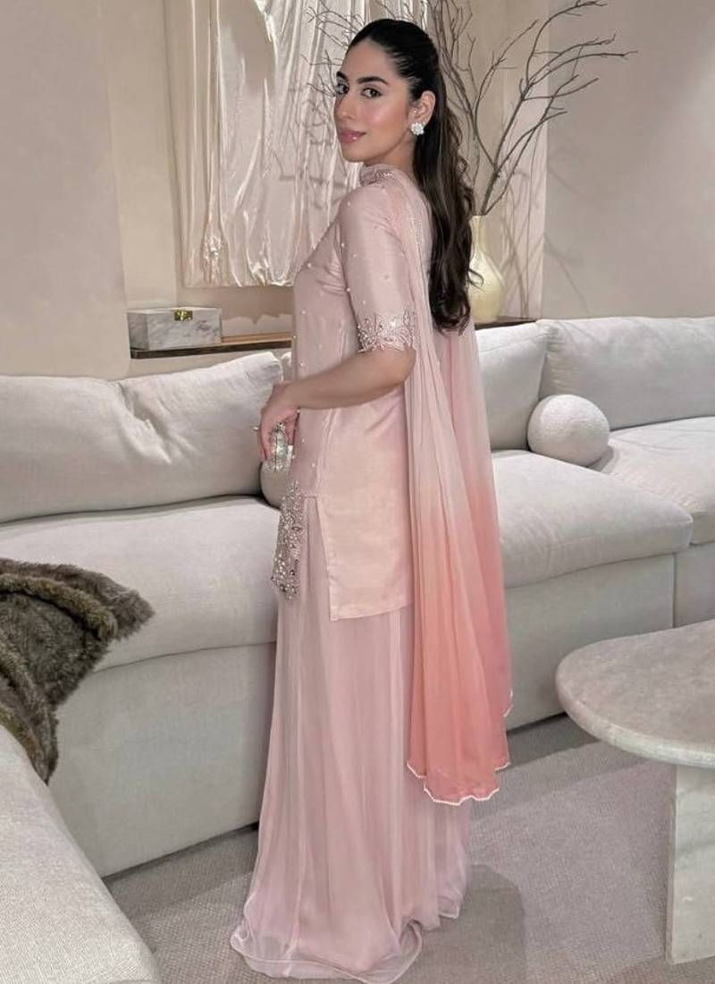 Baby pink embroidery frendy full stitched sarara plazo