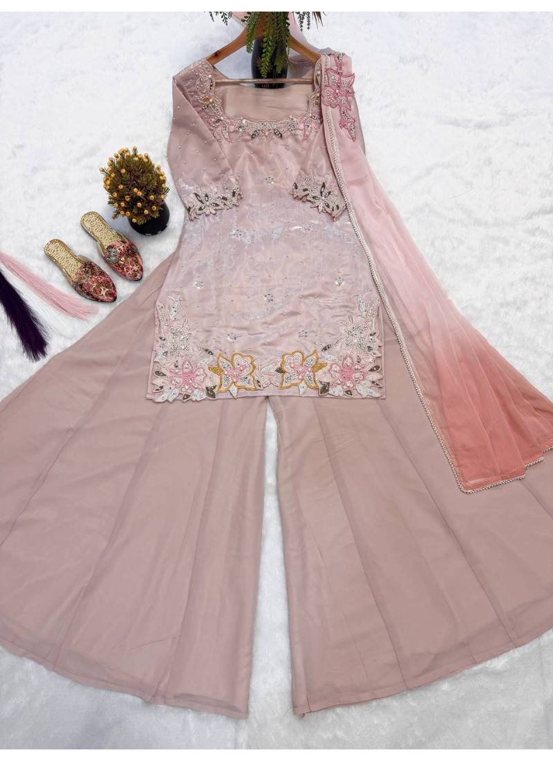 Baby pink embroidery frendy full stitched sarara plazo