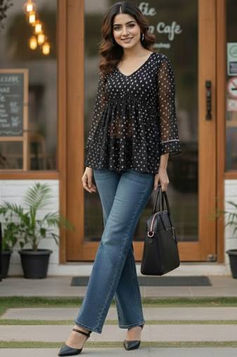 black geometric print top