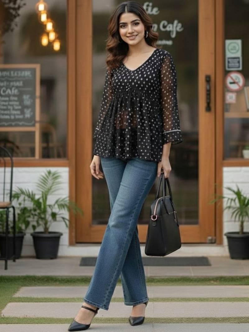 black geometric print top