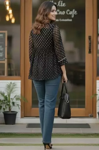 black geometric print top