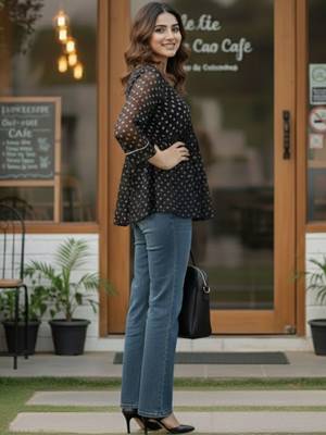 black geometric print top 5