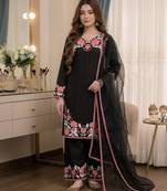 Black Color Embroidery Thread Work Satin Rayon Salwar Suit