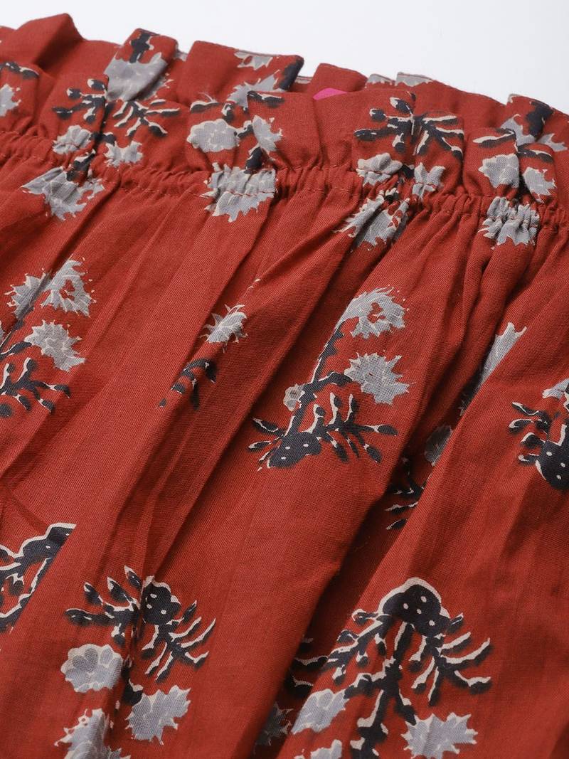 Red & Black Print Off-Shoulder Crop Top