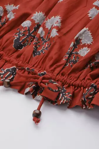 Red & Black Print Off-Shoulder Crop Top