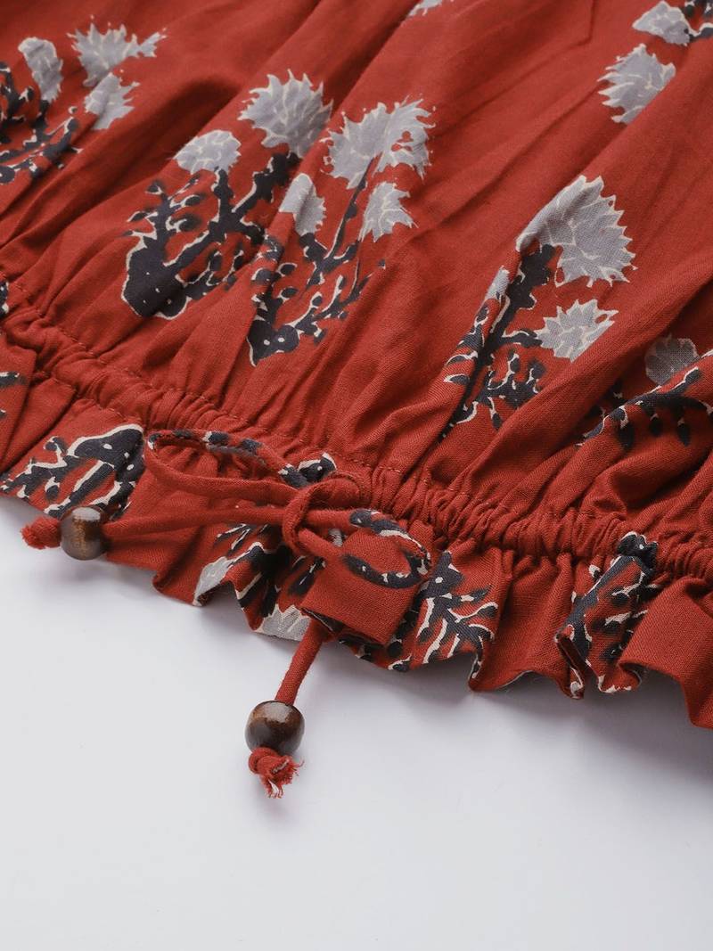 Red & Black Print Off-Shoulder Crop Top