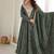 Bottle green bandhani print anarkali suit with mirror work neck and dupatta set