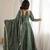 Bottle green bandhani print anarkali suit with mirror work neck and dupatta set