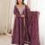 Wine purple bandhej printed anarkali kurta set with heavy mirror embroidery & dupatta