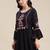 Blue Floral Embroidered Cinched Waist Longline Top